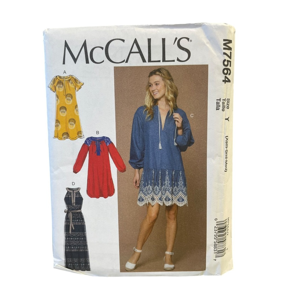 McCall's M7564 Sewing Pattern Misses XS-S-M Pullover Dress Loose Fit Uncut FF